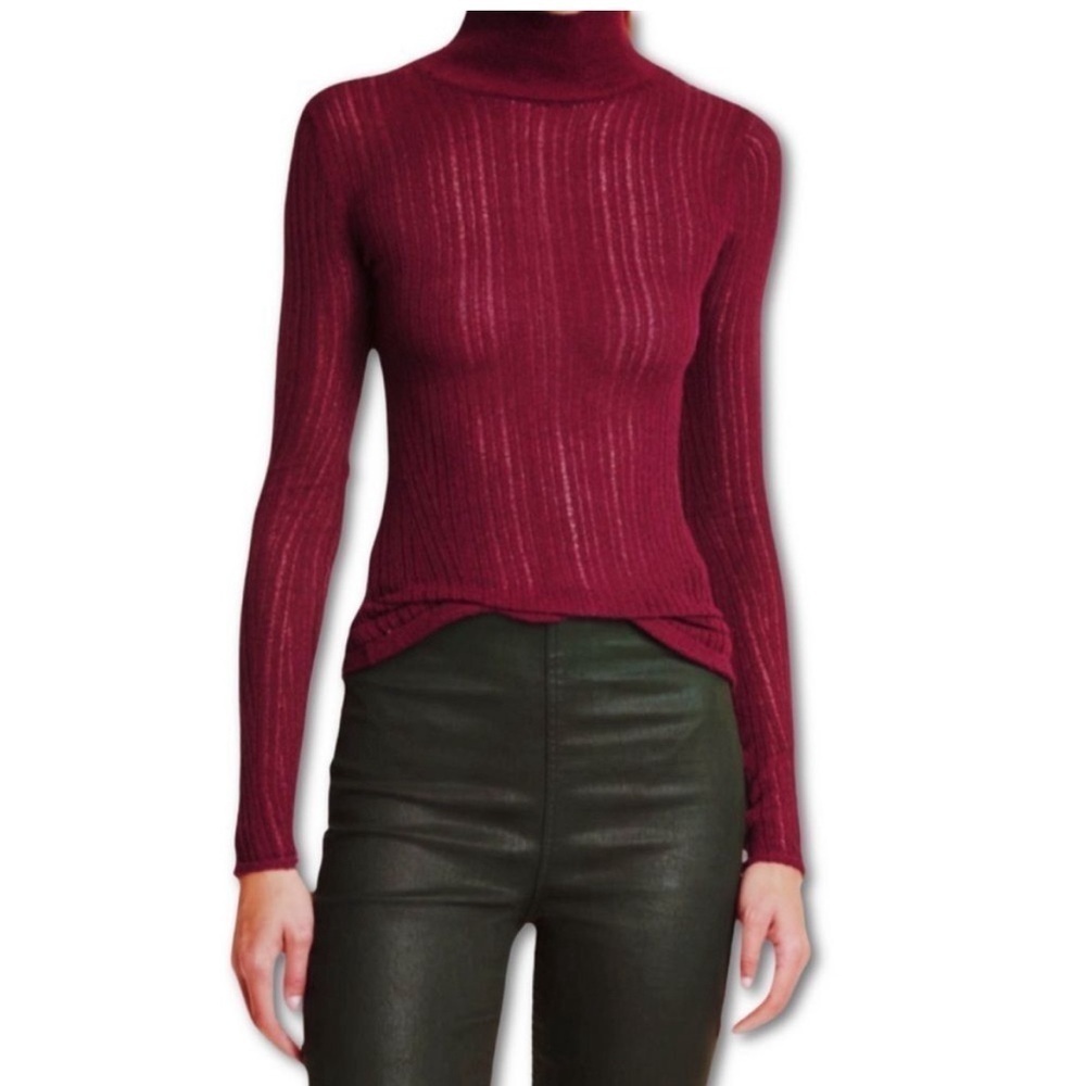 Rag & Bone Lexi Semi Sheer Metallic Stretch Ribbed Turtleneck Sweater Sz Large